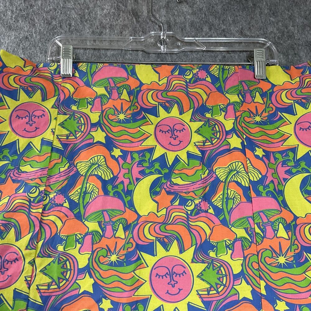 Psychedelic Skirt Womens XL Multicolor Space Mushroom Print Boho Mini Handmade - Picture 2 of 11